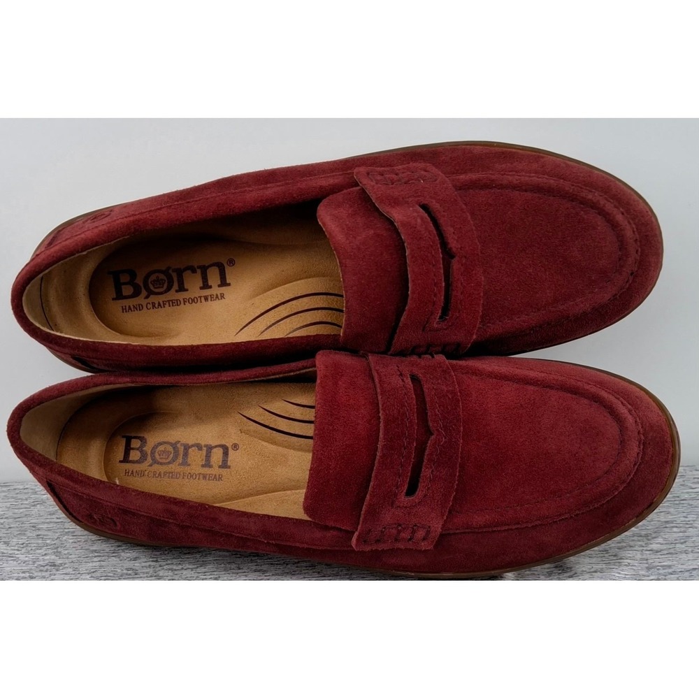 Born Womens 8M Burgundy Suede Penny Loafers Comfort Slip On Shoes - Picture 5 of 10